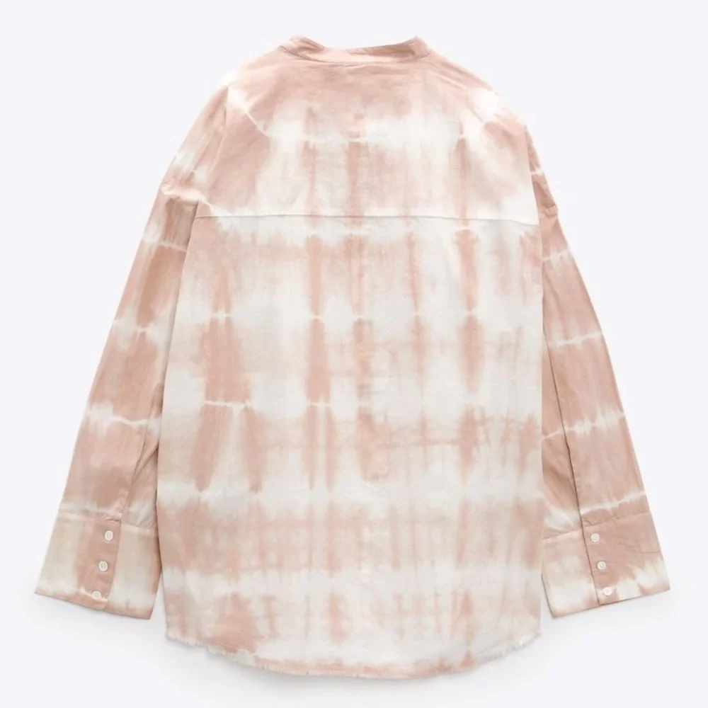 NWT - Zara Pink and White Tie Dye Button Front Long Sleeve Woven Top size XS - Picture 2 of 5